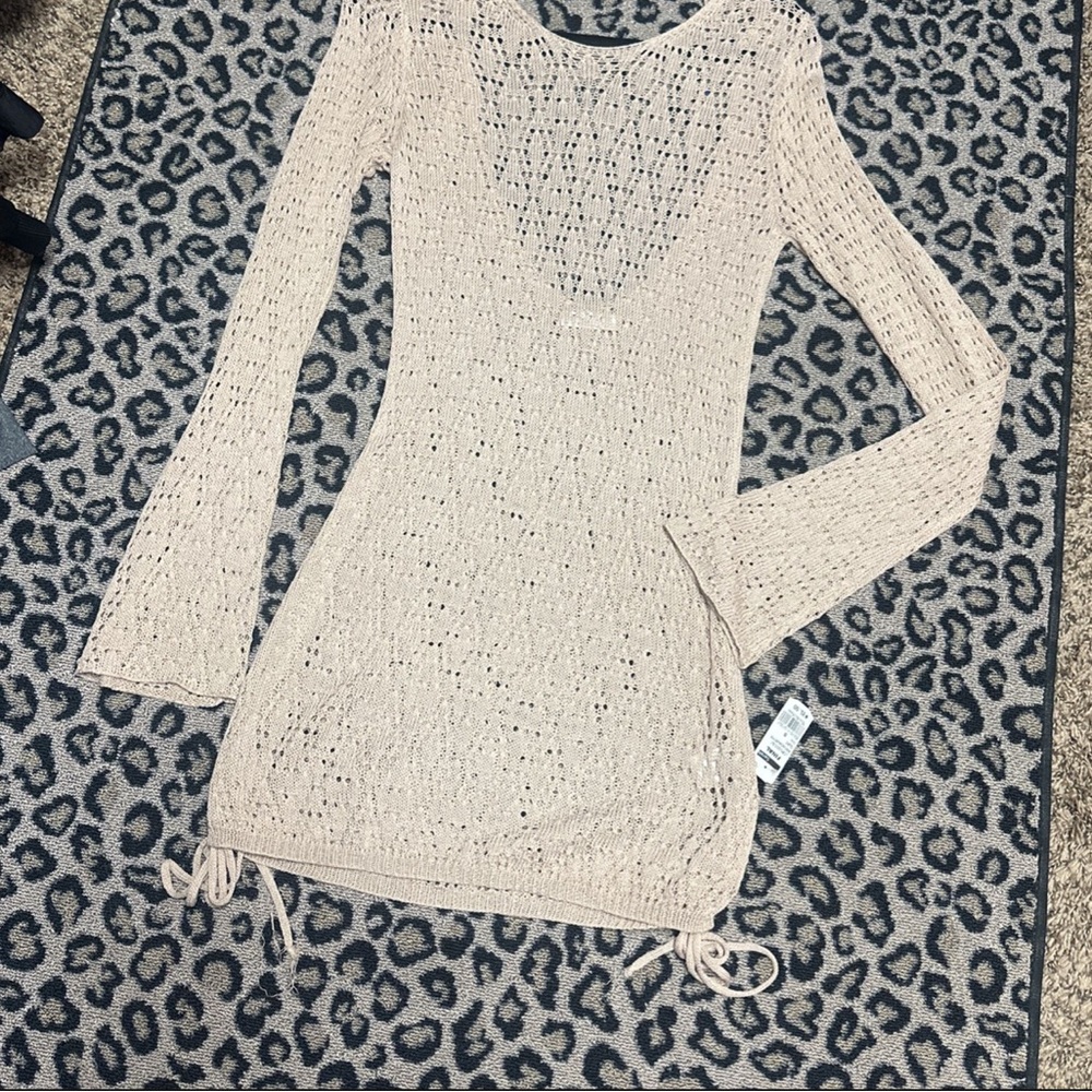 Knit Beige Long Sleeve Sweater Dress